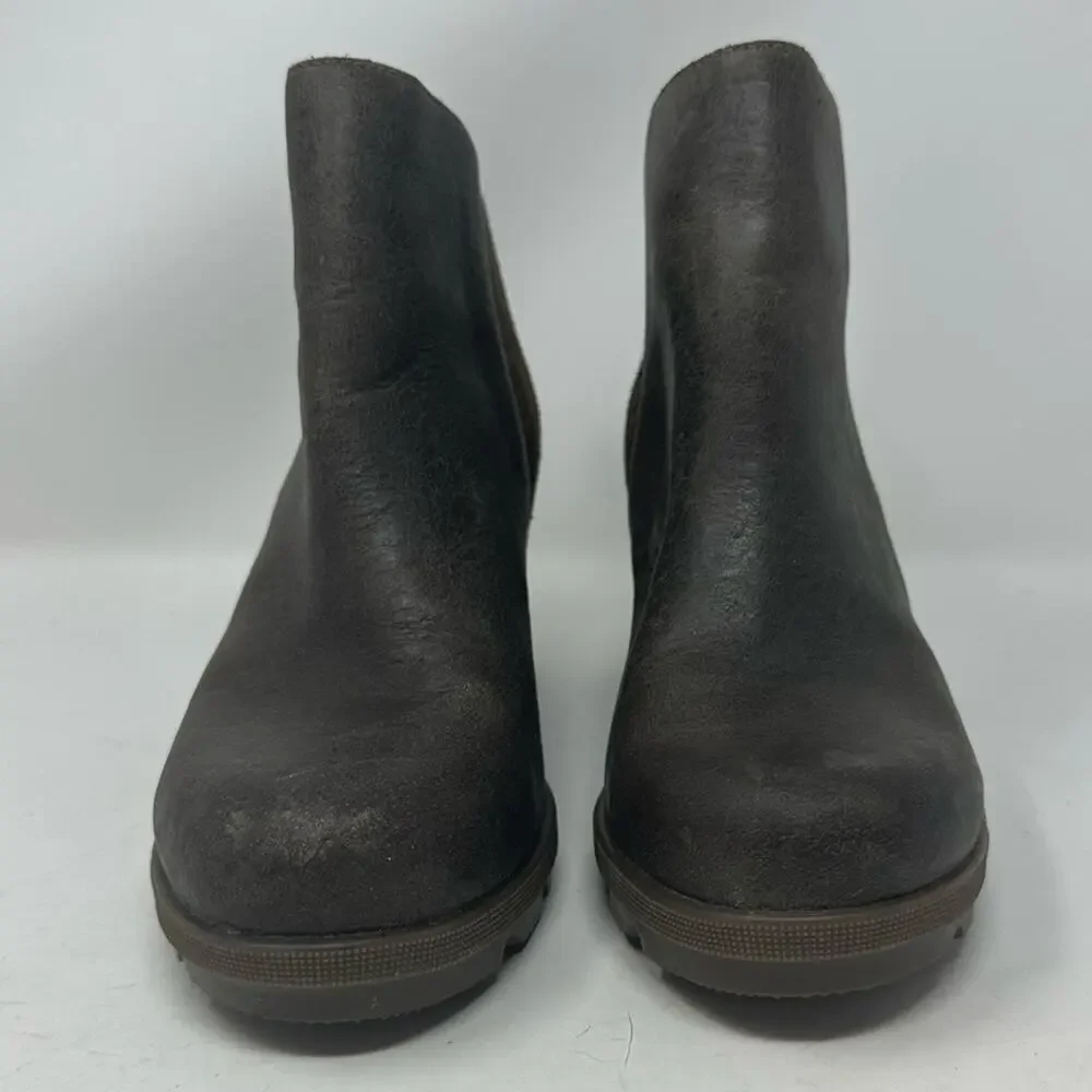 SOREL Joan Of Arctic Wedge ll Zip Leather Boots Brown Size 7 Winter Booties